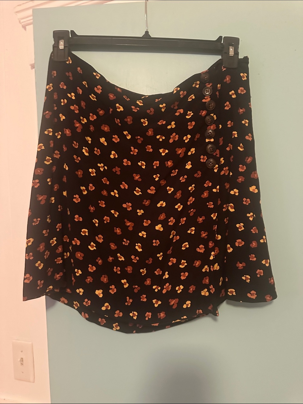 Madewell Black A-Line Skirt with Rust and Yellow Floral Print